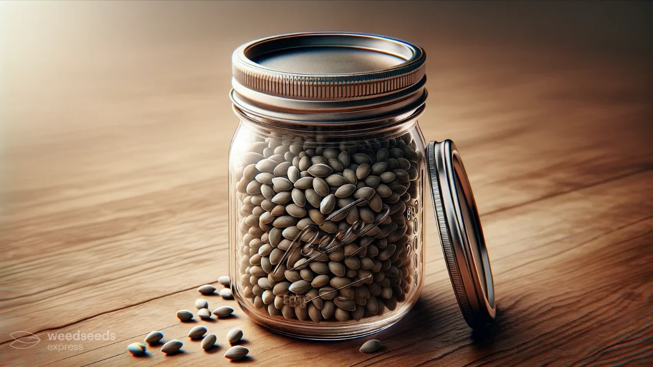 Cannabis seeds stored in an air-tight mason jar