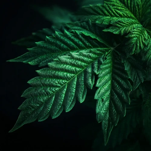 close up of a cannabis leaf grown under lighting