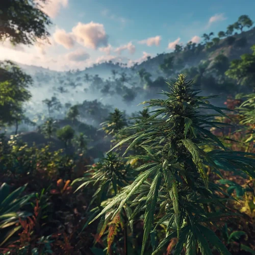 lambs bread cannabis groeiend in de Jamaicaanse jungle